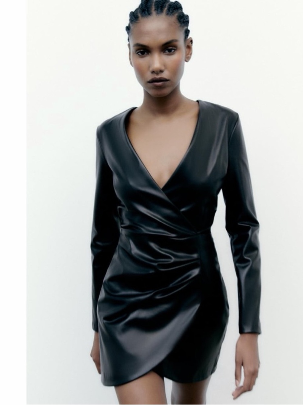 ZARA DRAPED FAUX LEATHER DRESS